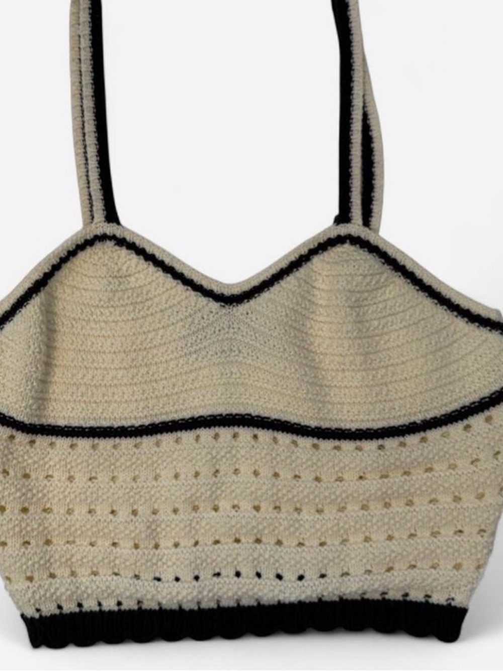 CIDER Cream & Black Crochet Knit Crop Top / Bralette